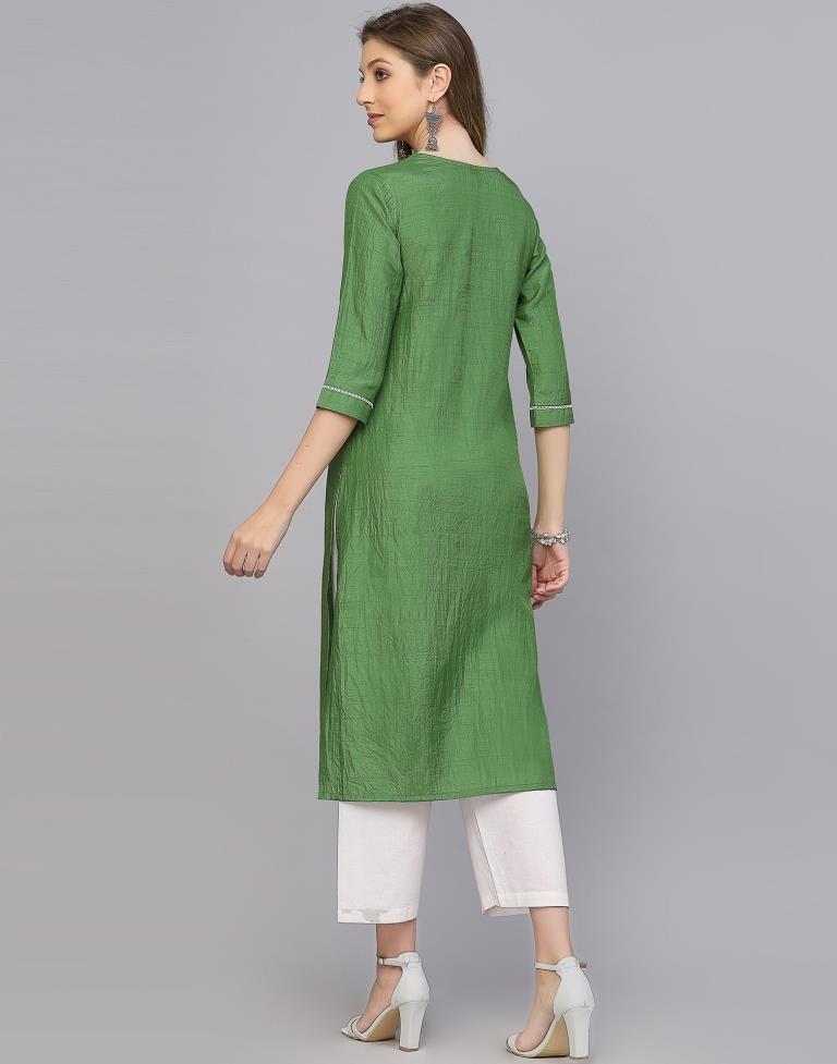 Parrot Green Silk Embroidery Straight Kurta | Leemboodi