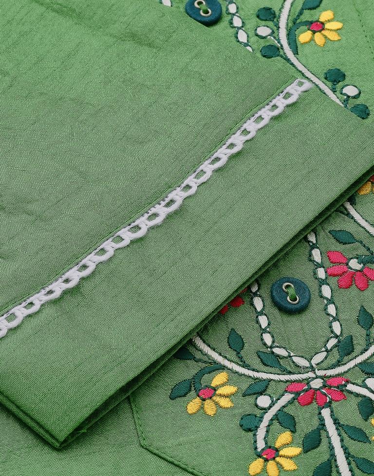 Parrot Green Silk Embroidery Straight Kurta | Leemboodi