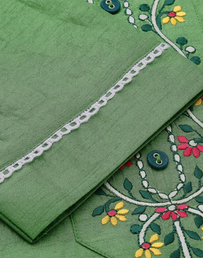 Parrot Green Silk Embroidery Straight Kurta | Leemboodi