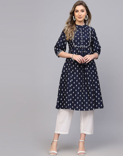 Blue Printed Anarkali Kurta | Leemboodi