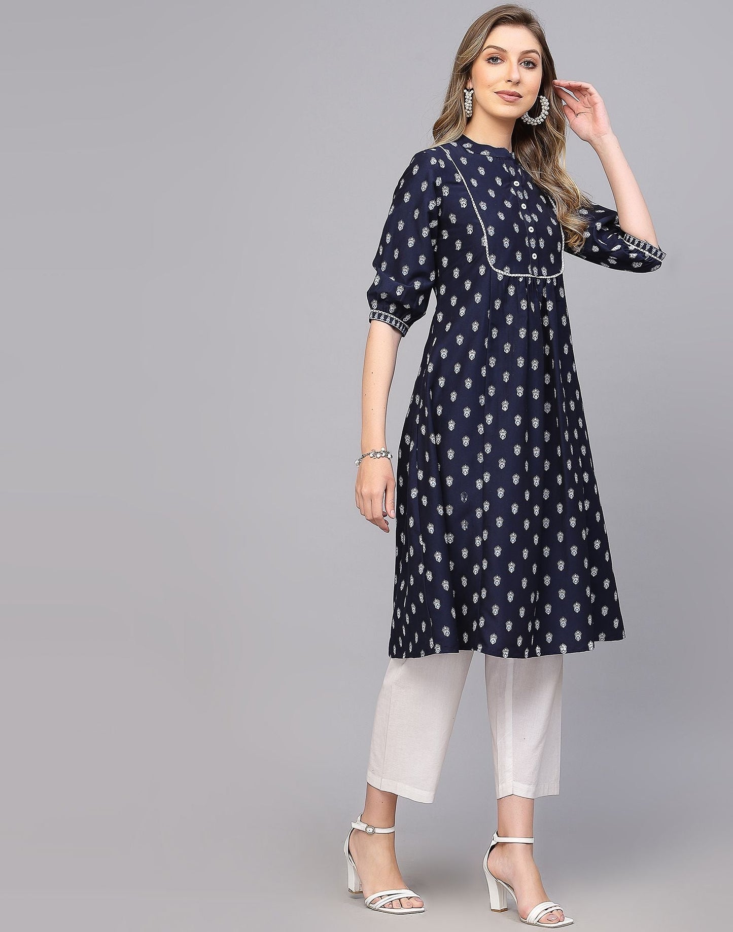 Blue Printed Anarkali Kurta | Leemboodi