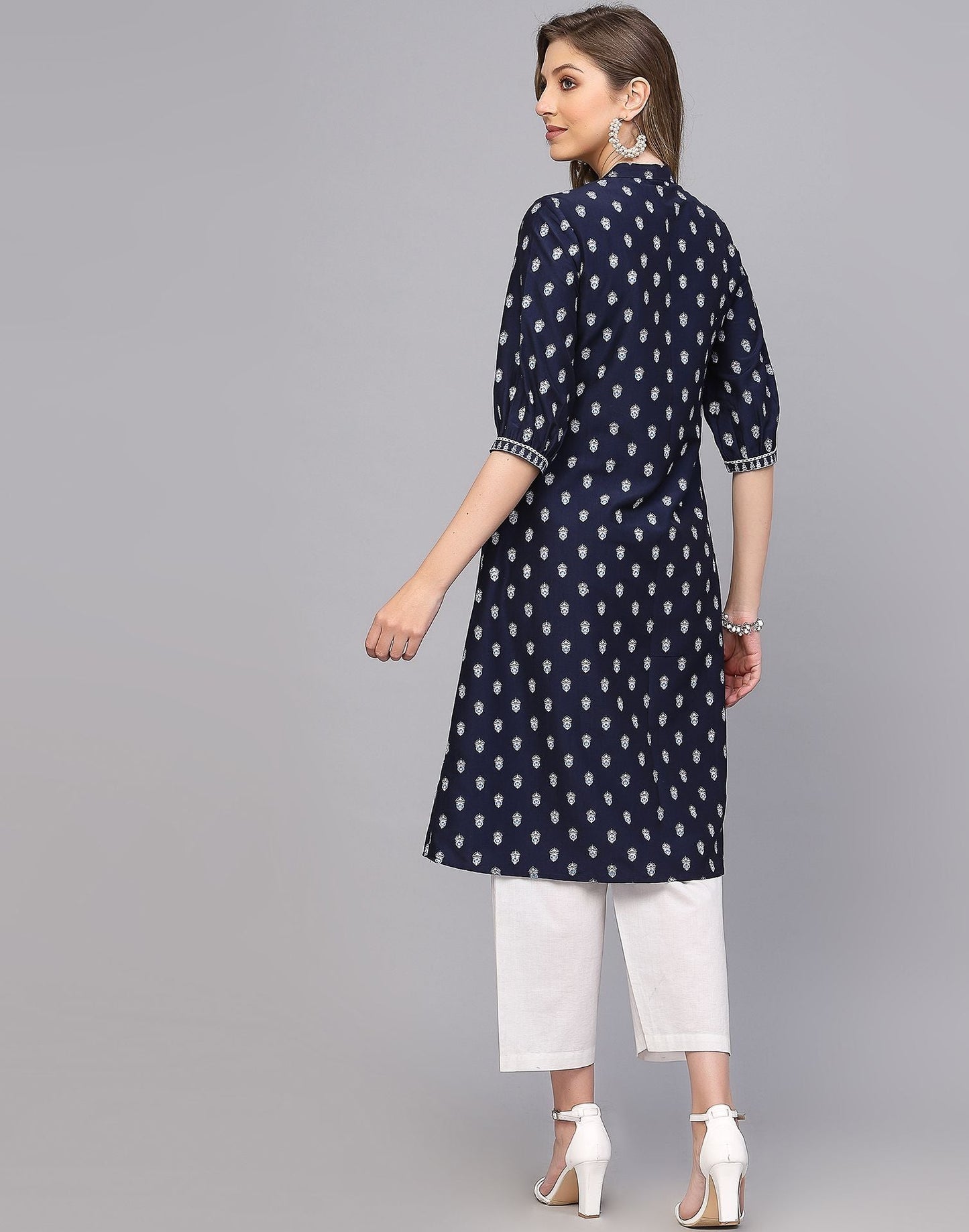 Blue Printed Anarkali Kurta | Leemboodi