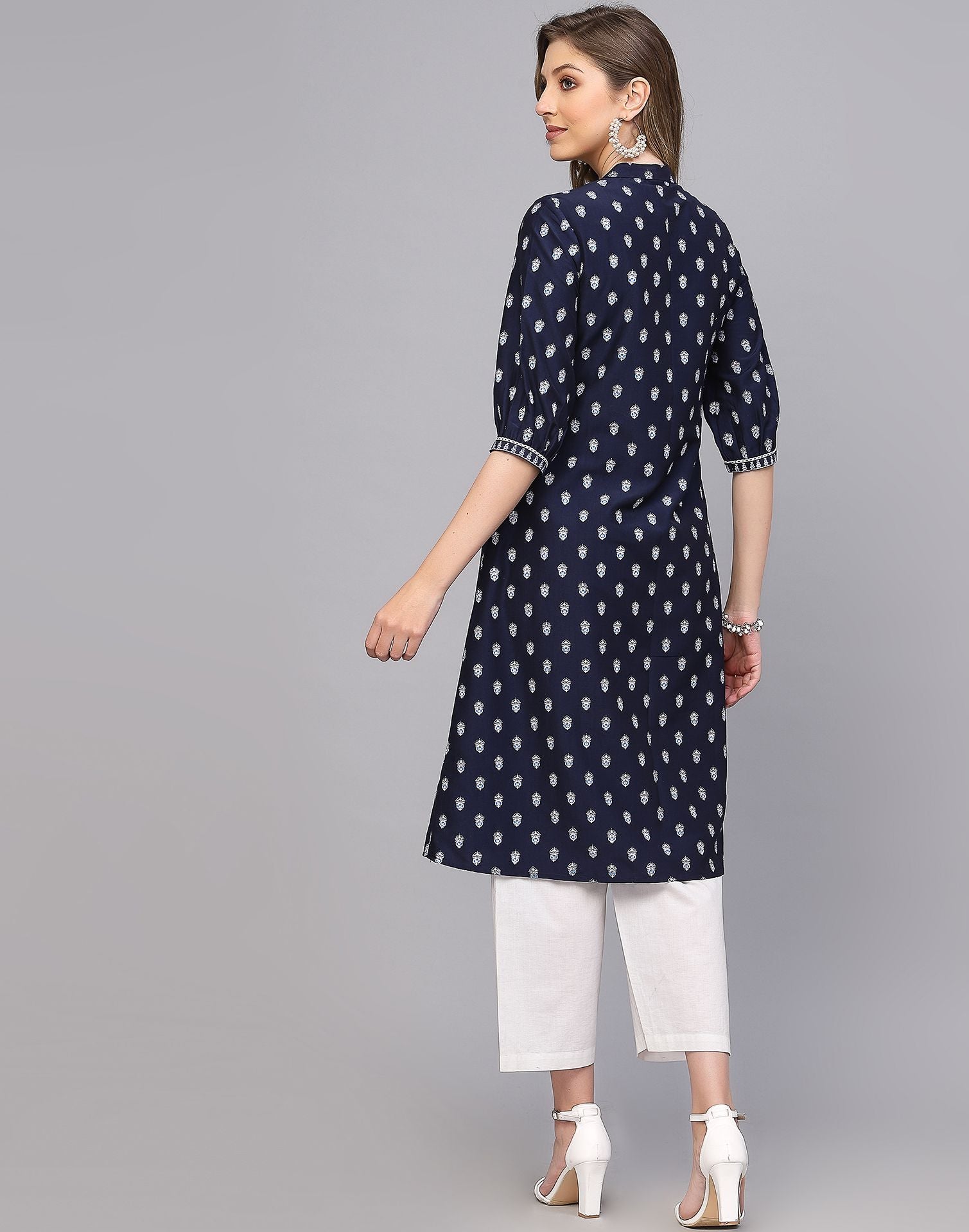 Blue Printed Anarkali Kurta | Leemboodi