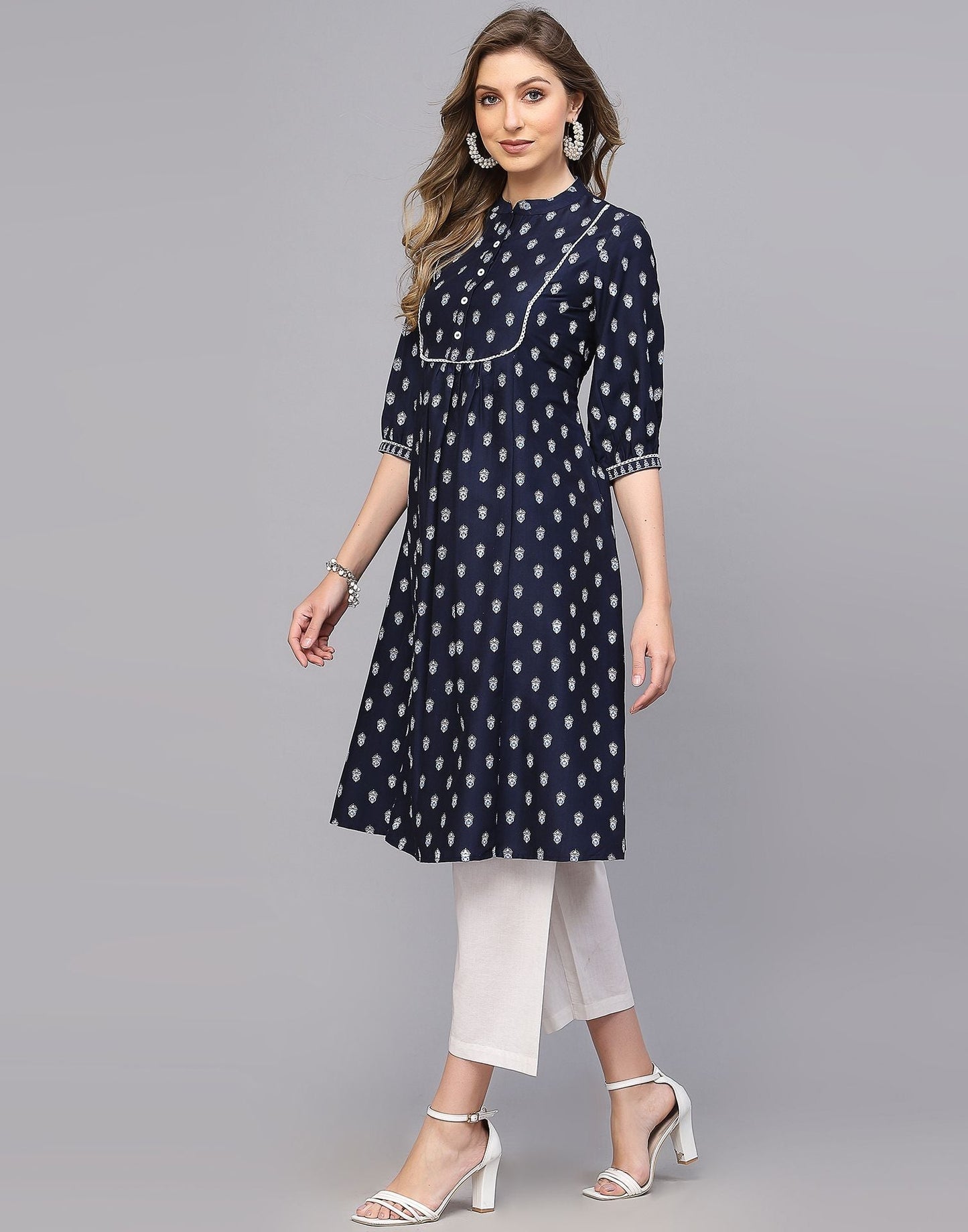 Blue Printed Anarkali Kurta | Leemboodi