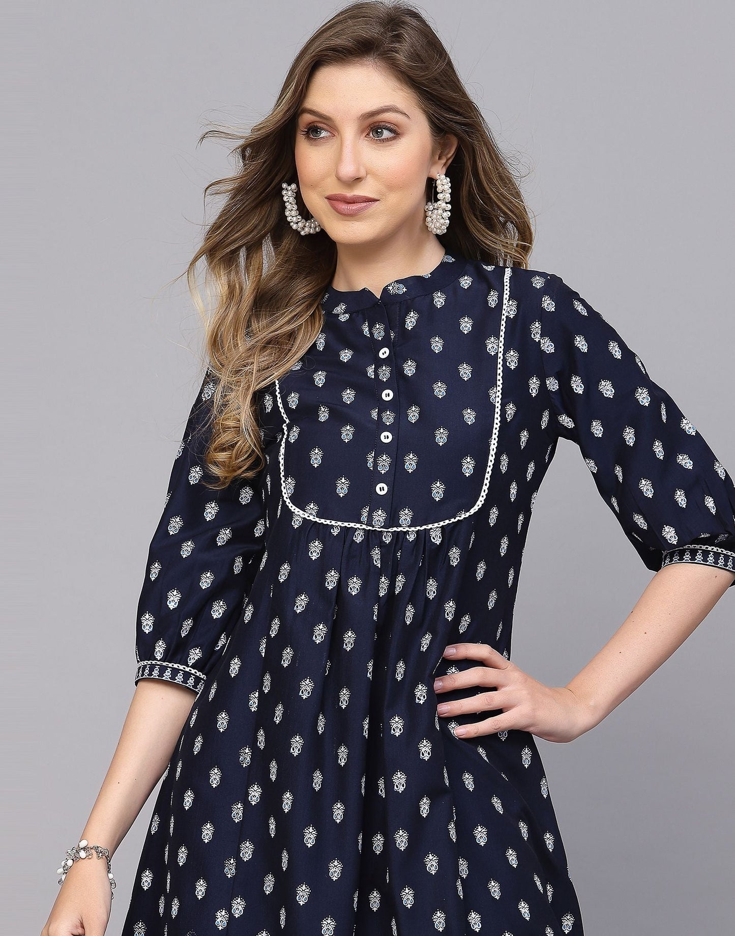Blue Printed Anarkali Kurta | Leemboodi
