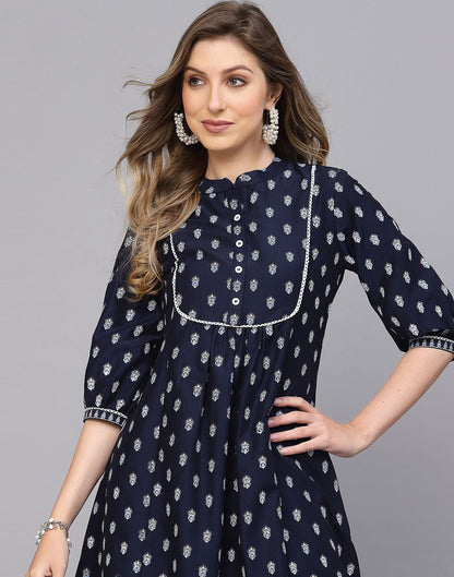 Blue Printed Anarkali Kurta | Leemboodi