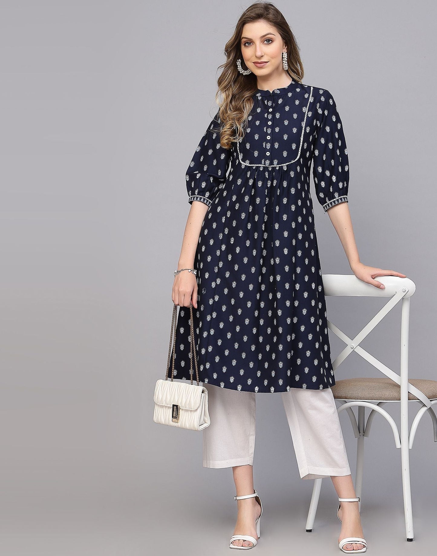 Blue Printed Anarkali Kurta | Leemboodi