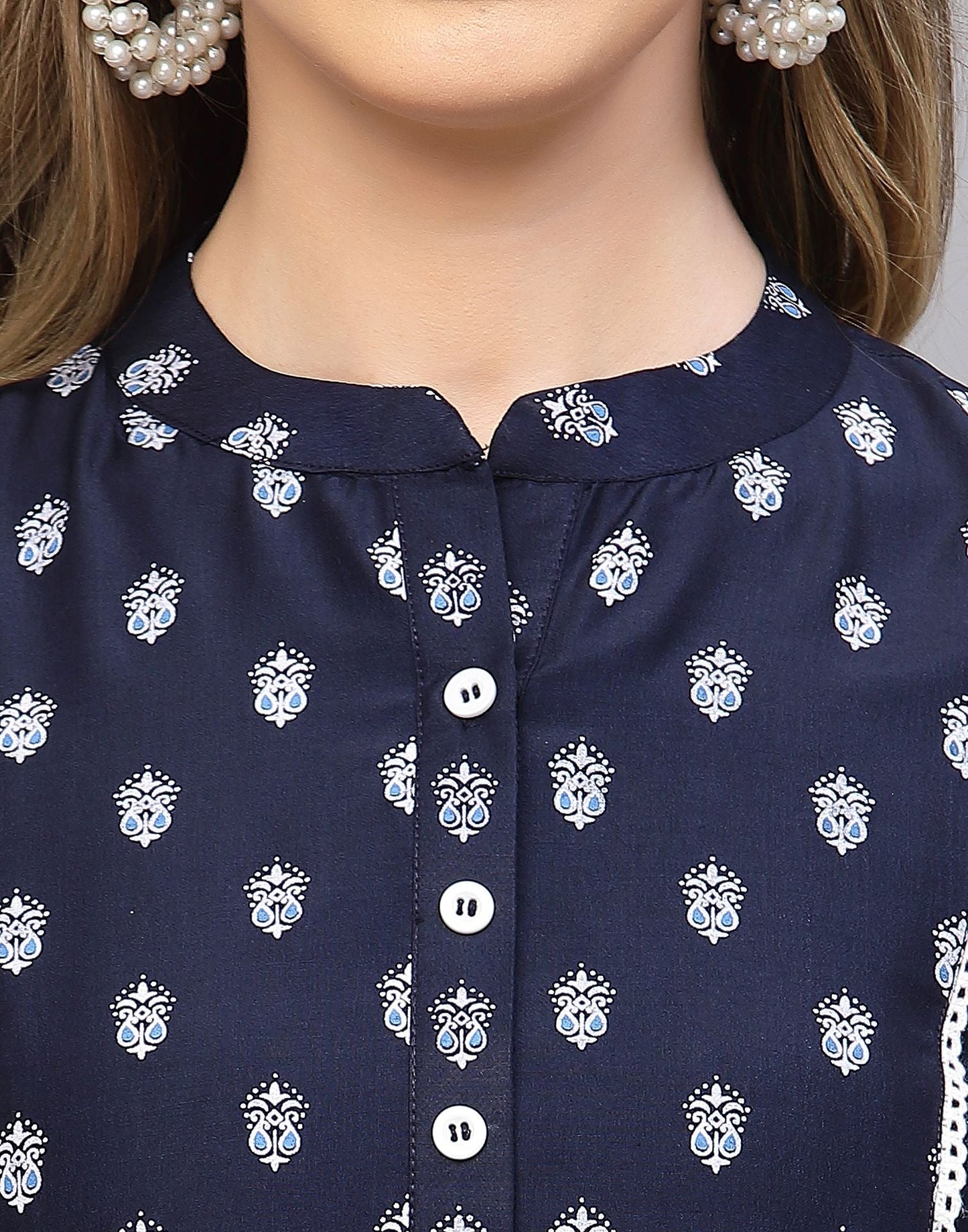 Blue Printed Anarkali Kurta | Leemboodi