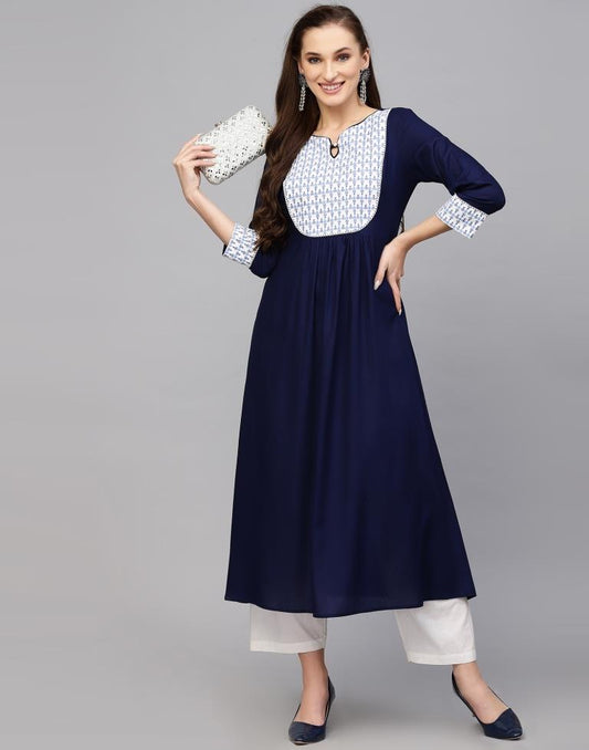 Blue Printed Flared Kurta