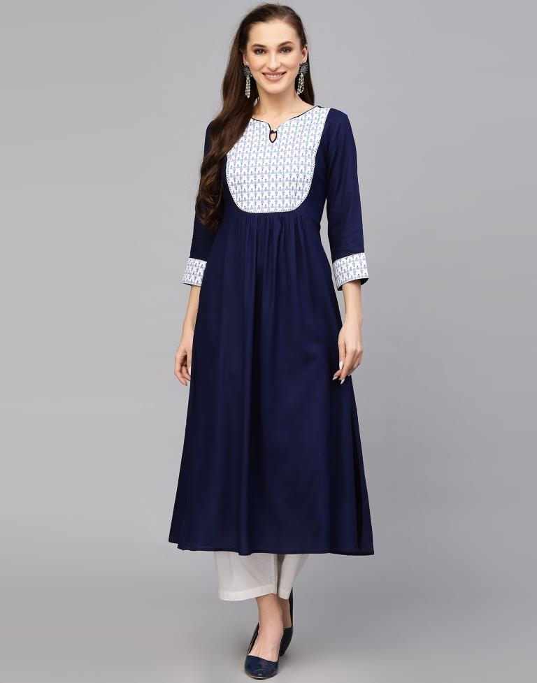Blue Printed Flared Kurta