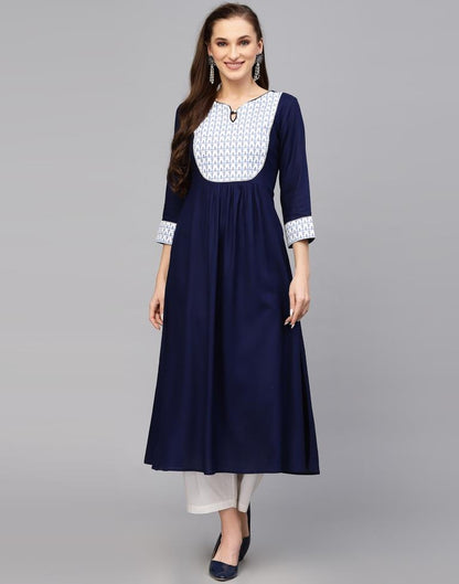 Blue Printed Flared Kurta