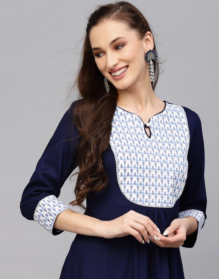Blue Printed Flared Kurta