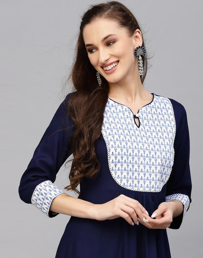 Blue Printed Flared Kurta