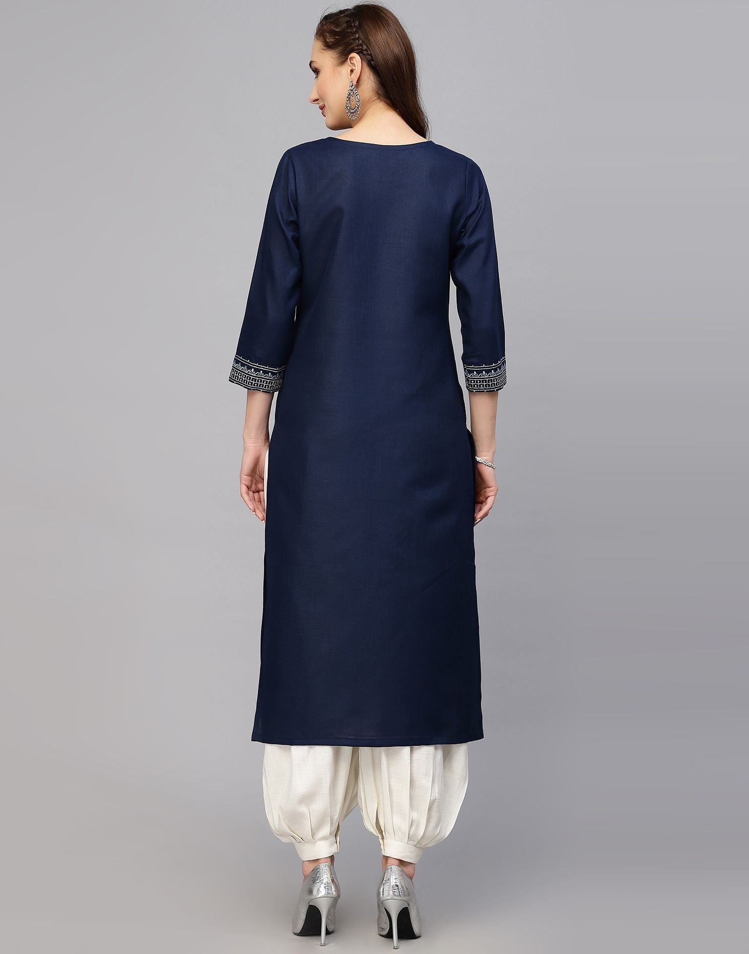 Navy Blue Embroidered Kurti | Leemboodi