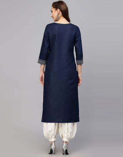 Navy Blue Embroidered Kurti | Leemboodi