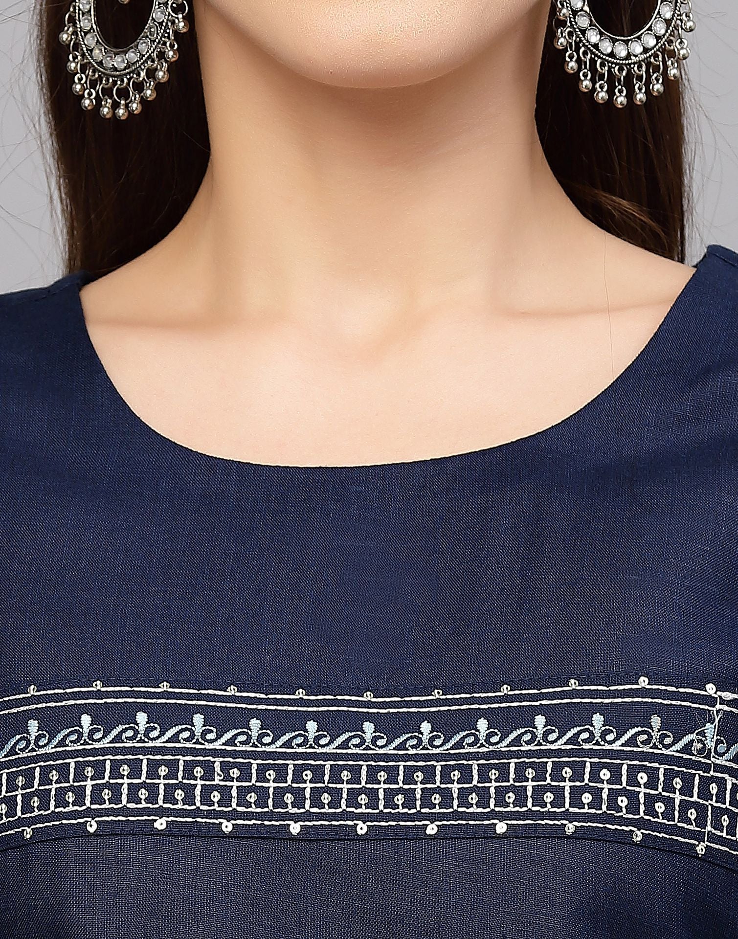 Navy Blue Embroidered Kurti | Leemboodi
