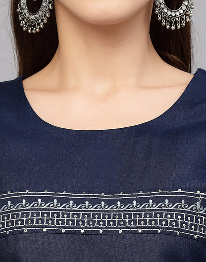 Navy Blue Embroidered Kurti | Leemboodi