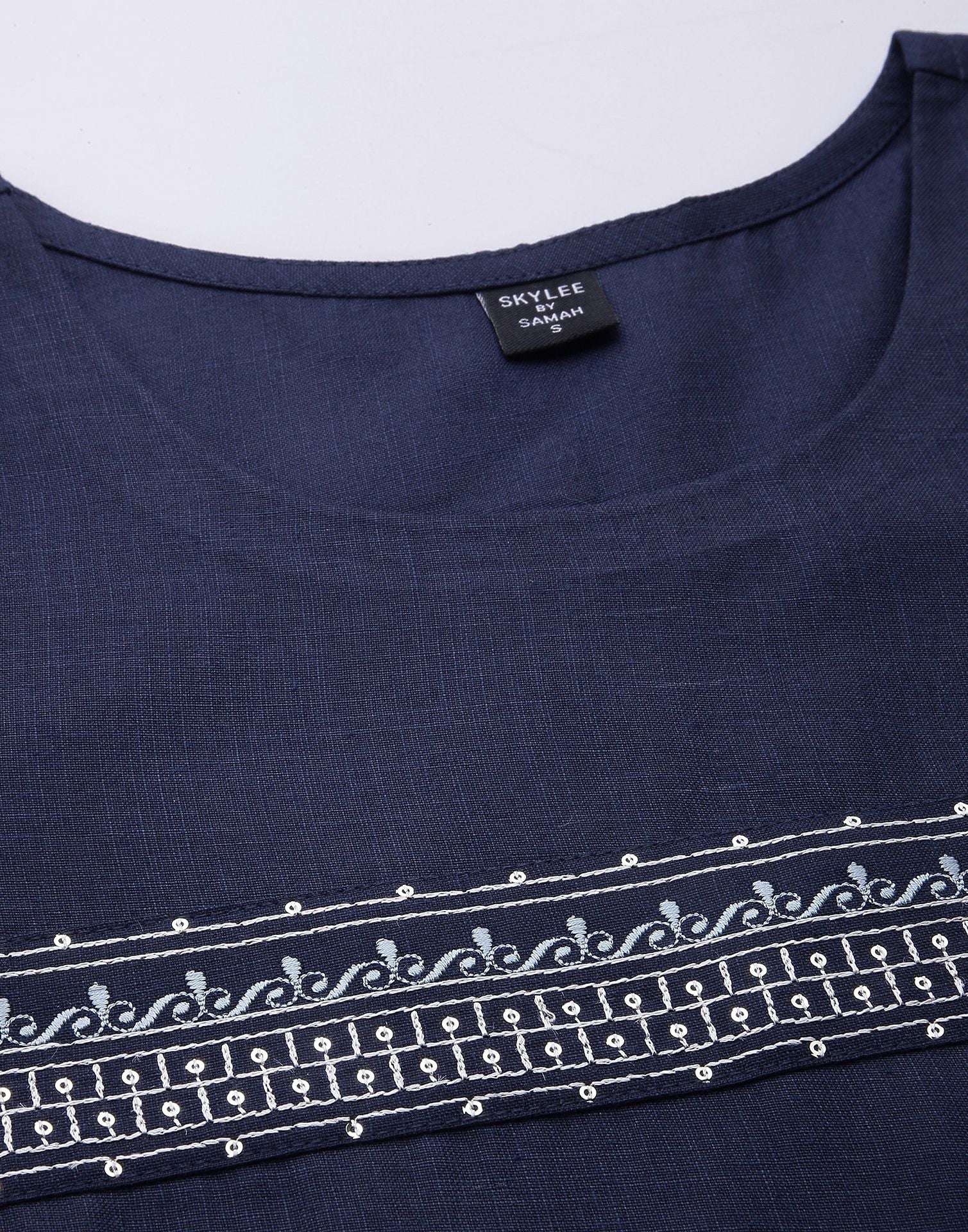 Navy Blue Embroidered Kurti | Leemboodi