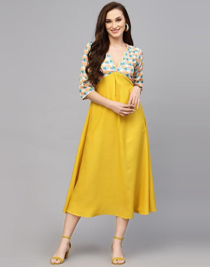 Yellow Printed Midi Dress | Sudathi