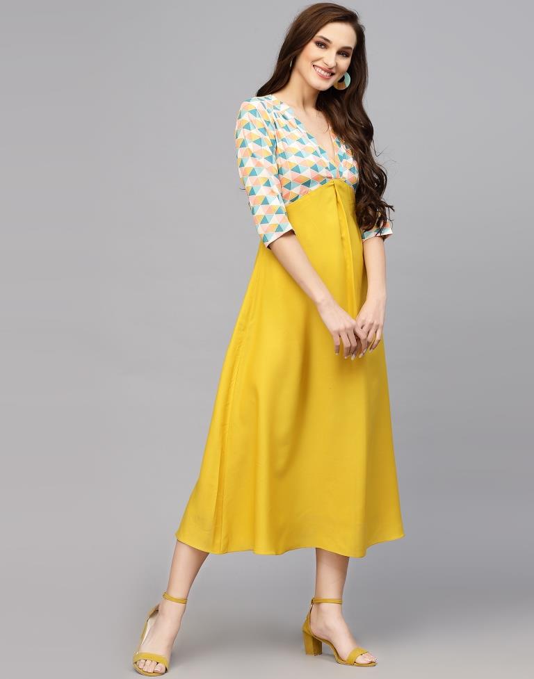 Yellow Printed Midi Dress | Sudathi