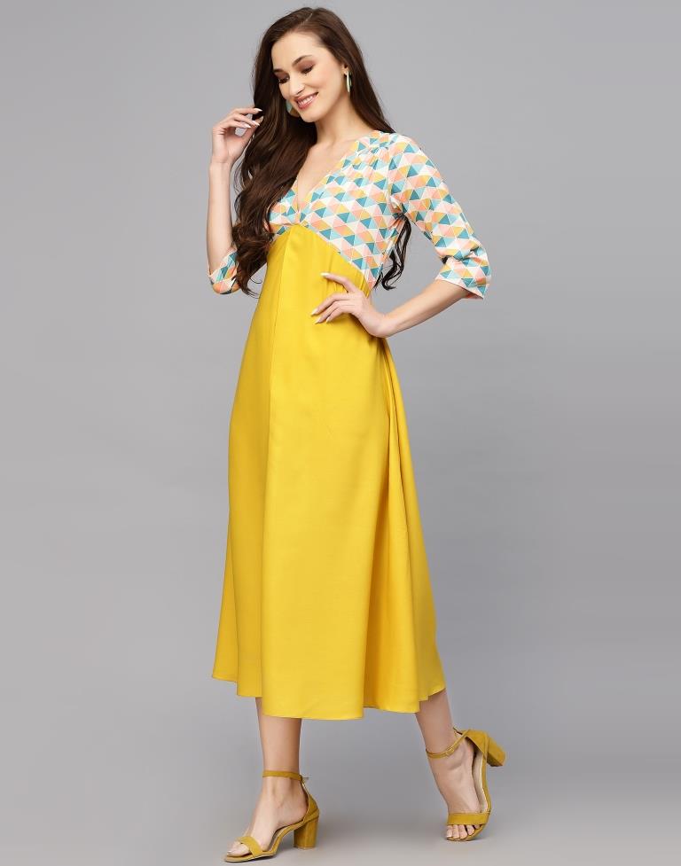 Yellow Printed Midi Dress | Sudathi