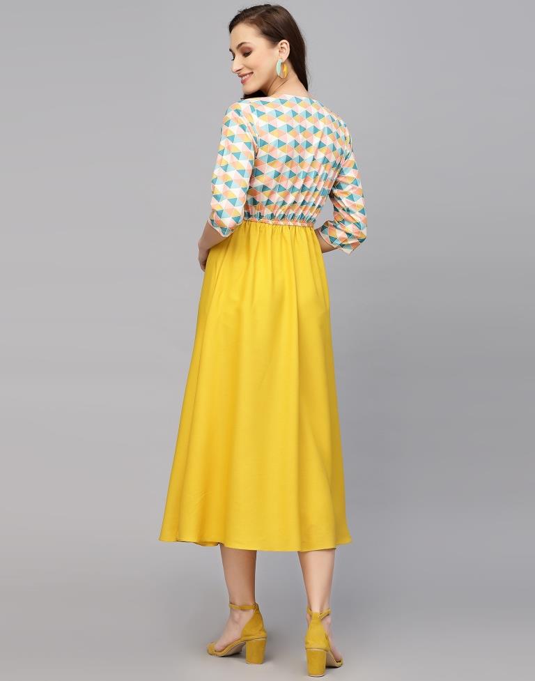 Yellow Printed Midi Dress | Sudathi