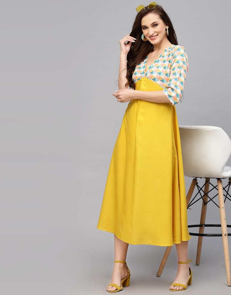 Yellow Printed Midi Dress | Sudathi