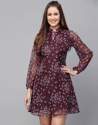 Wine Chiffon Fit and Flare Dress | Sudathi