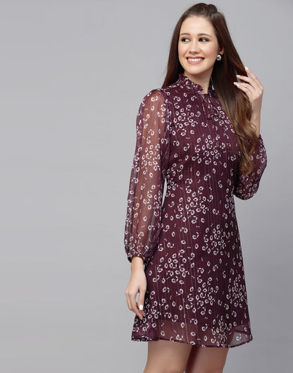 Wine Chiffon Fit and Flare Dress | Sudathi