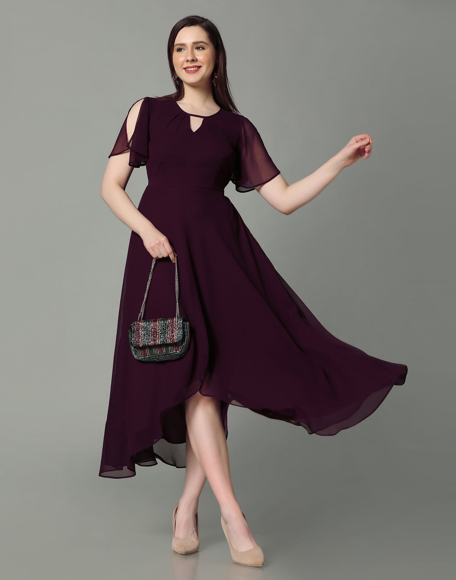 Wine Flared Maxi Dress | Sudathi