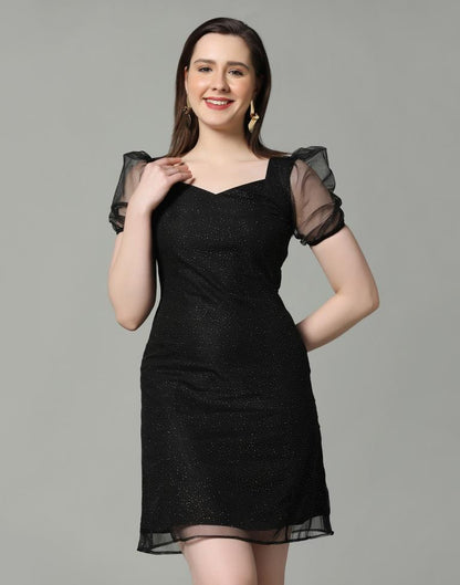 Black puff sleeve party dress | Leemboodi