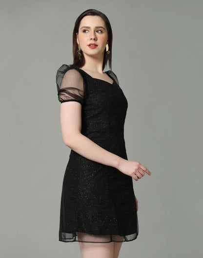 Black puff sleeve party dress | Leemboodi