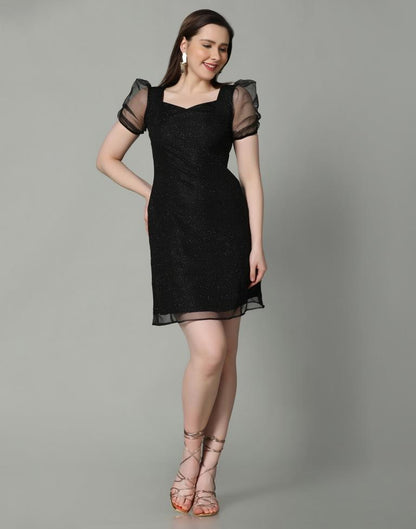 Black puff sleeve party dress | Leemboodi