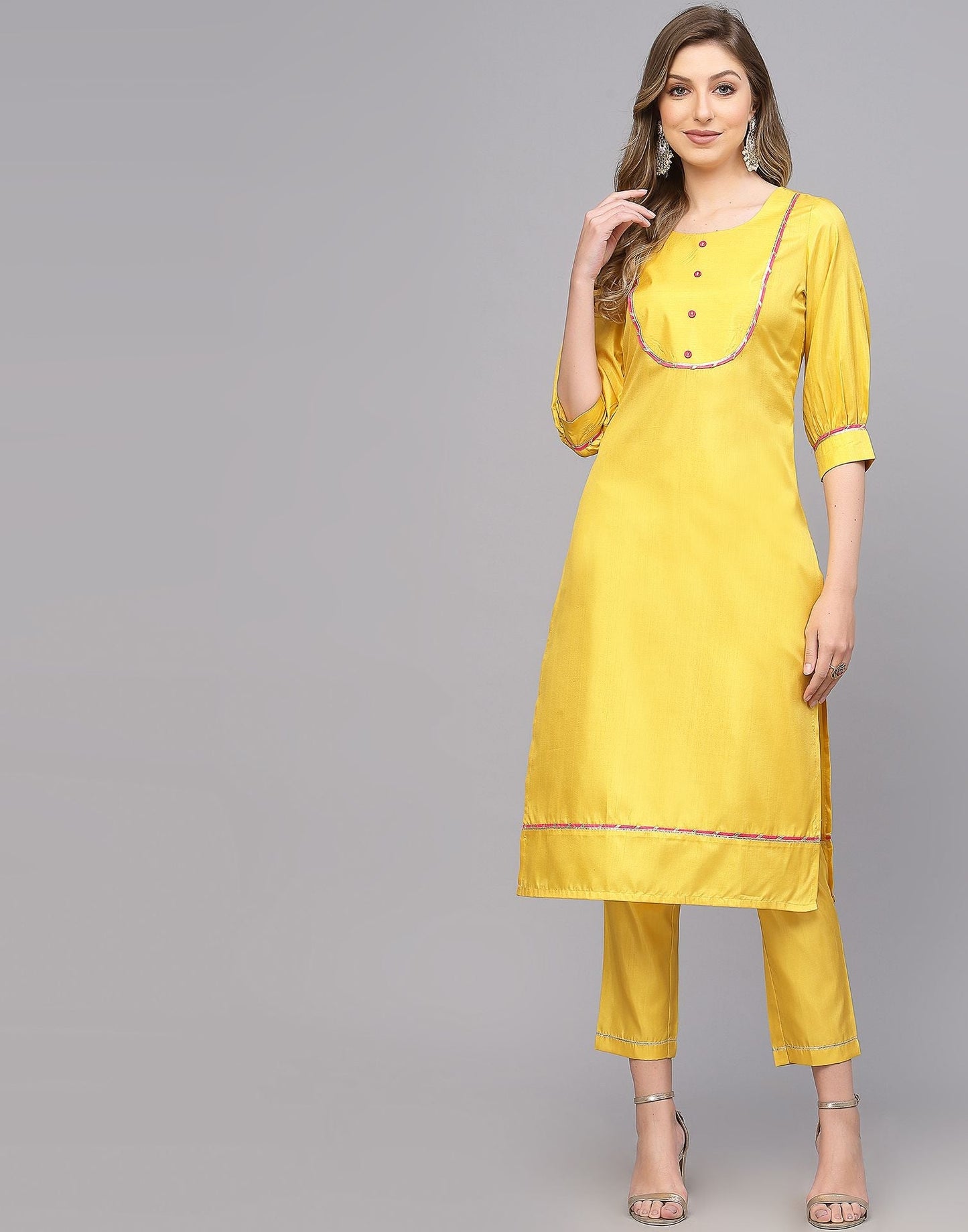 Yellow Silk Plain Straight Kurta With Pant Set | Leemboodi