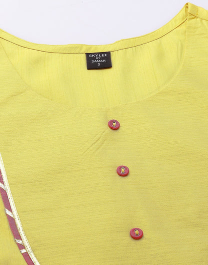 Yellow Silk Kurti With Pant And Dupatta | Leemboodi