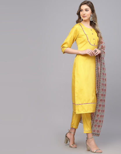 Yellow Silk Kurti With Pant And Dupatta | Leemboodi