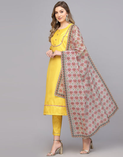 Yellow Silk Kurti With Pant And Dupatta | Leemboodi