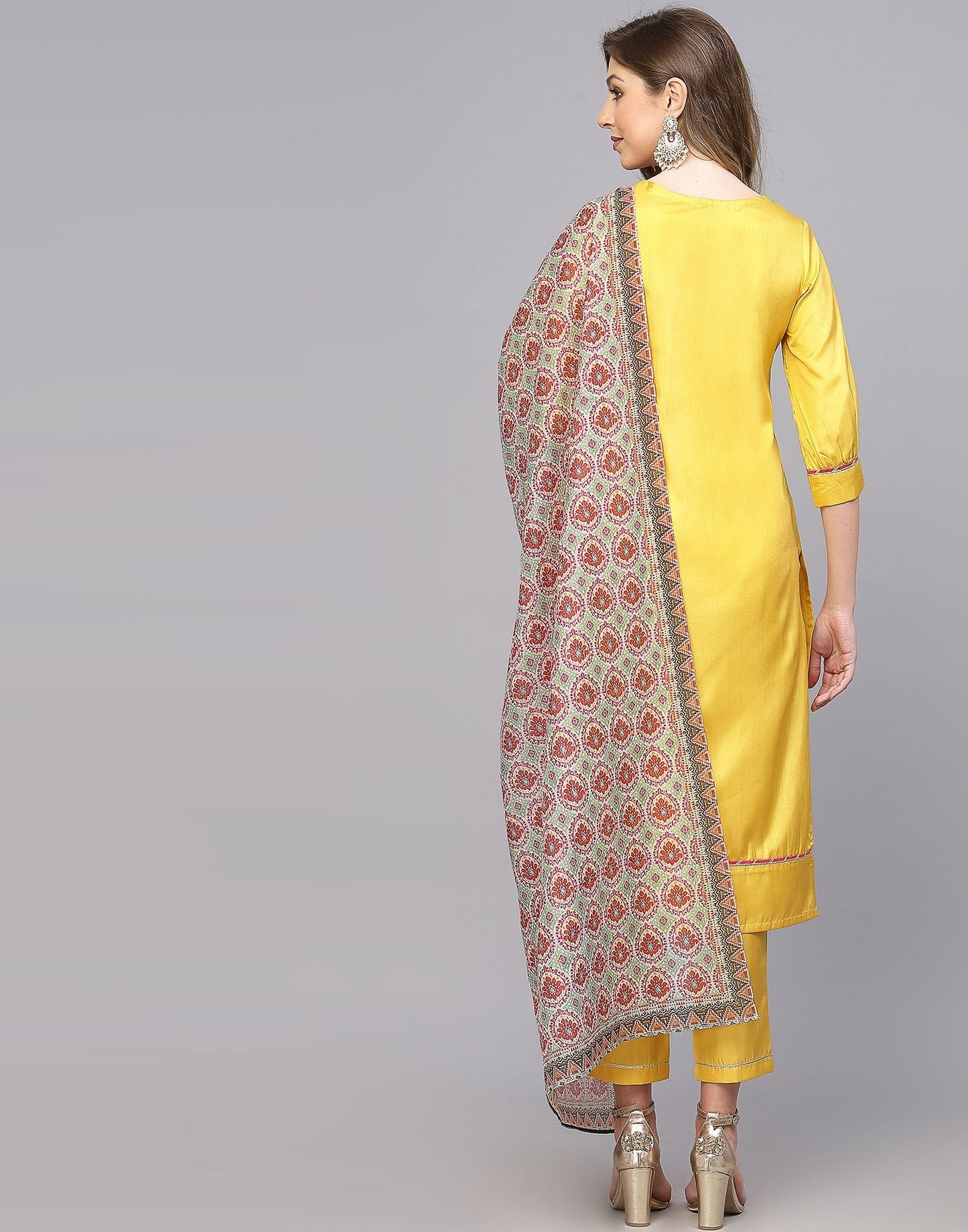 Yellow Silk Kurti With Pant And Dupatta | Leemboodi