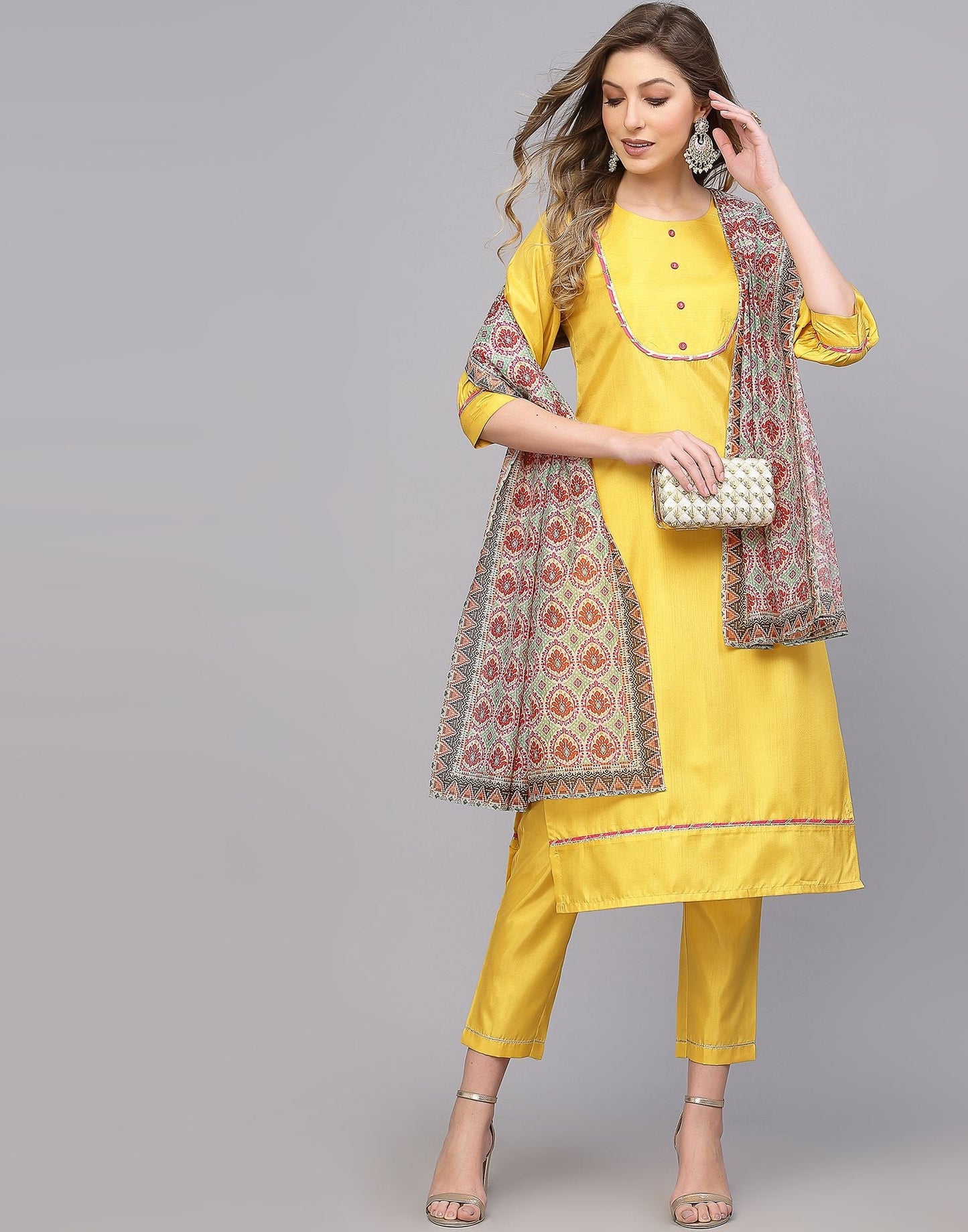 Yellow Silk Kurti With Pant And Dupatta | Leemboodi