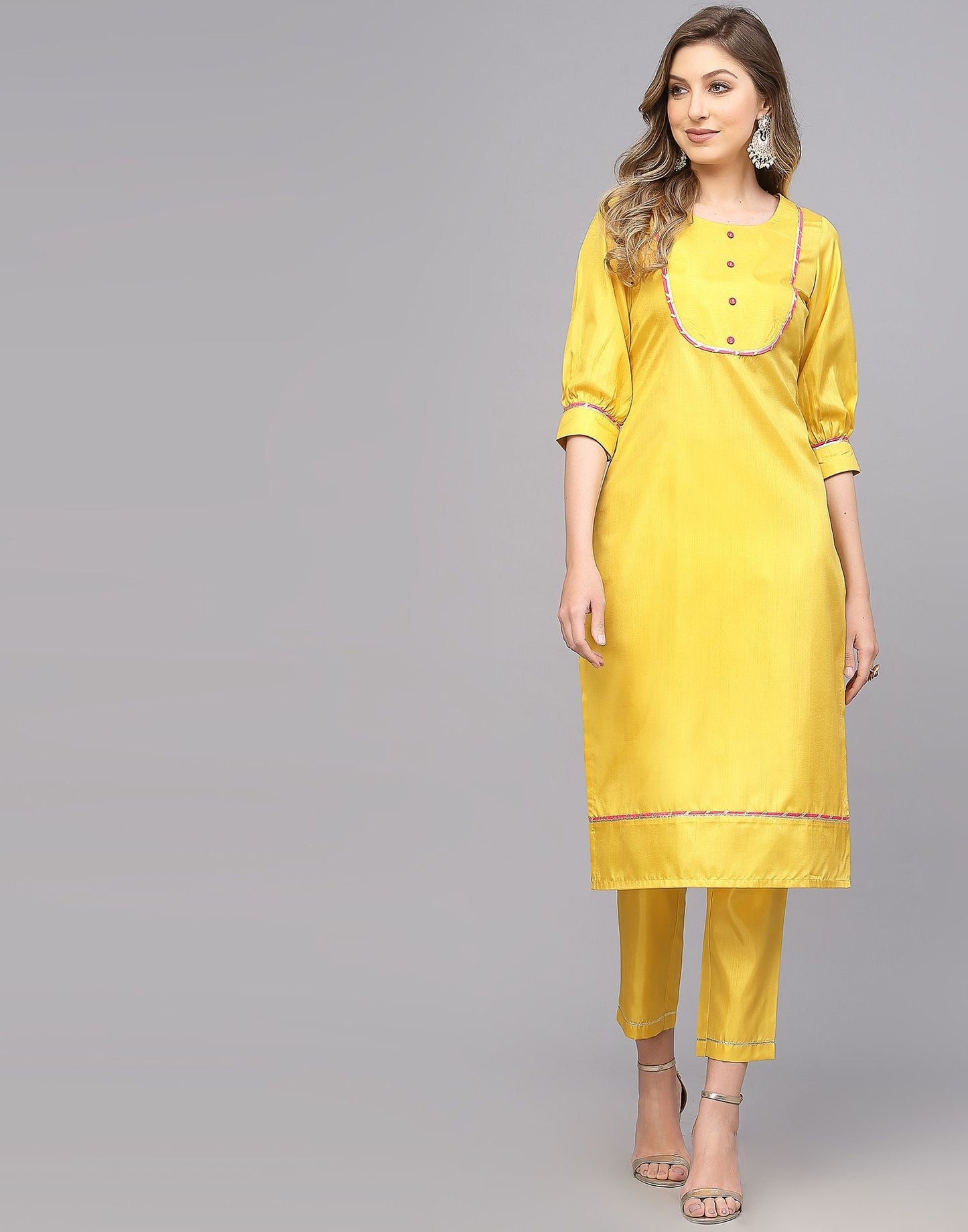 Yellow Silk Kurti With Pant And Dupatta | Leemboodi