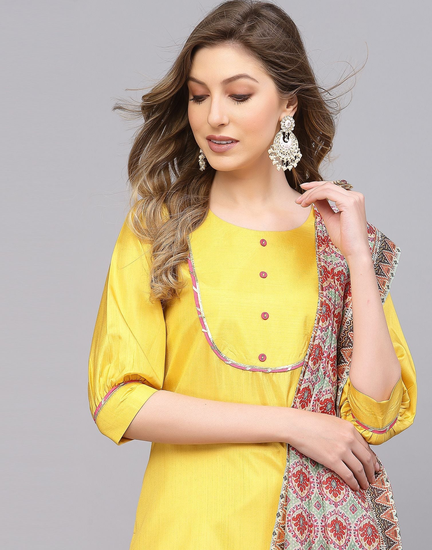 Yellow Silk Kurti With Pant And Dupatta | Leemboodi