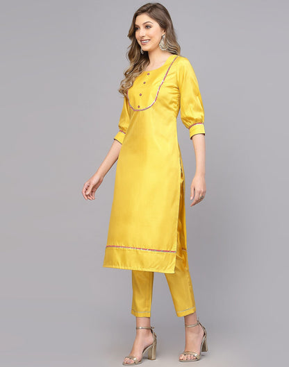 Yellow Silk Plain Straight Kurta With Pant Set | Leemboodi