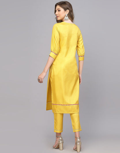 Yellow Silk Plain Straight Kurta With Pant Set | Leemboodi