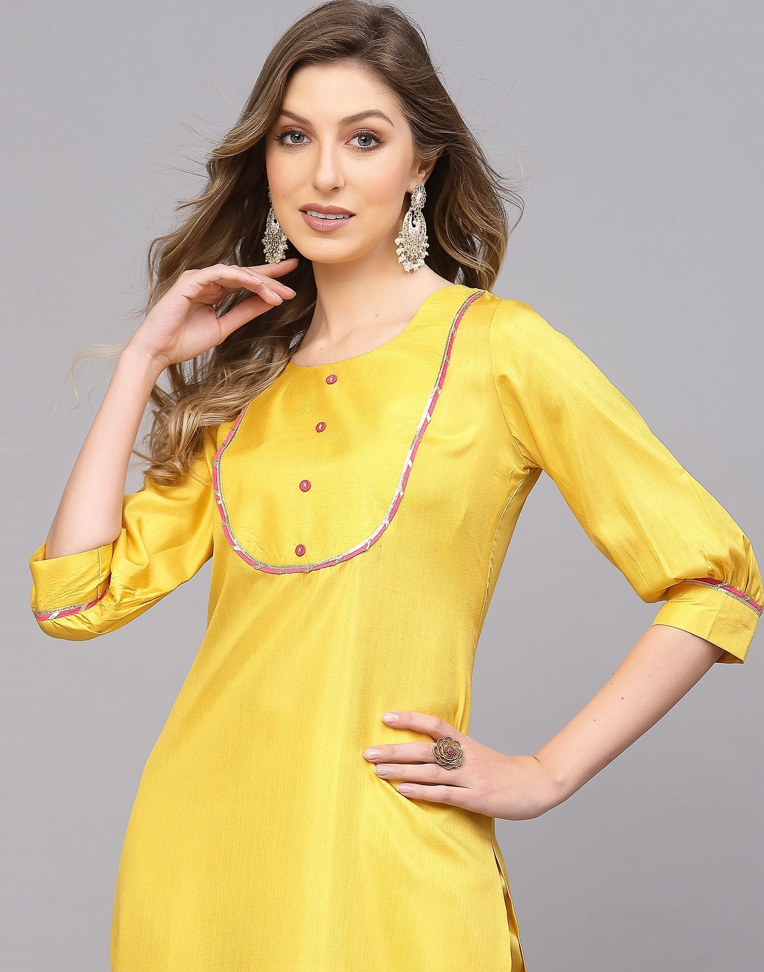 Yellow Silk Plain Straight Kurta With Pant Set | Leemboodi