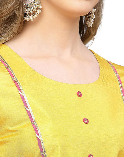 Yellow Silk Plain Straight Kurta With Pant Set | Leemboodi