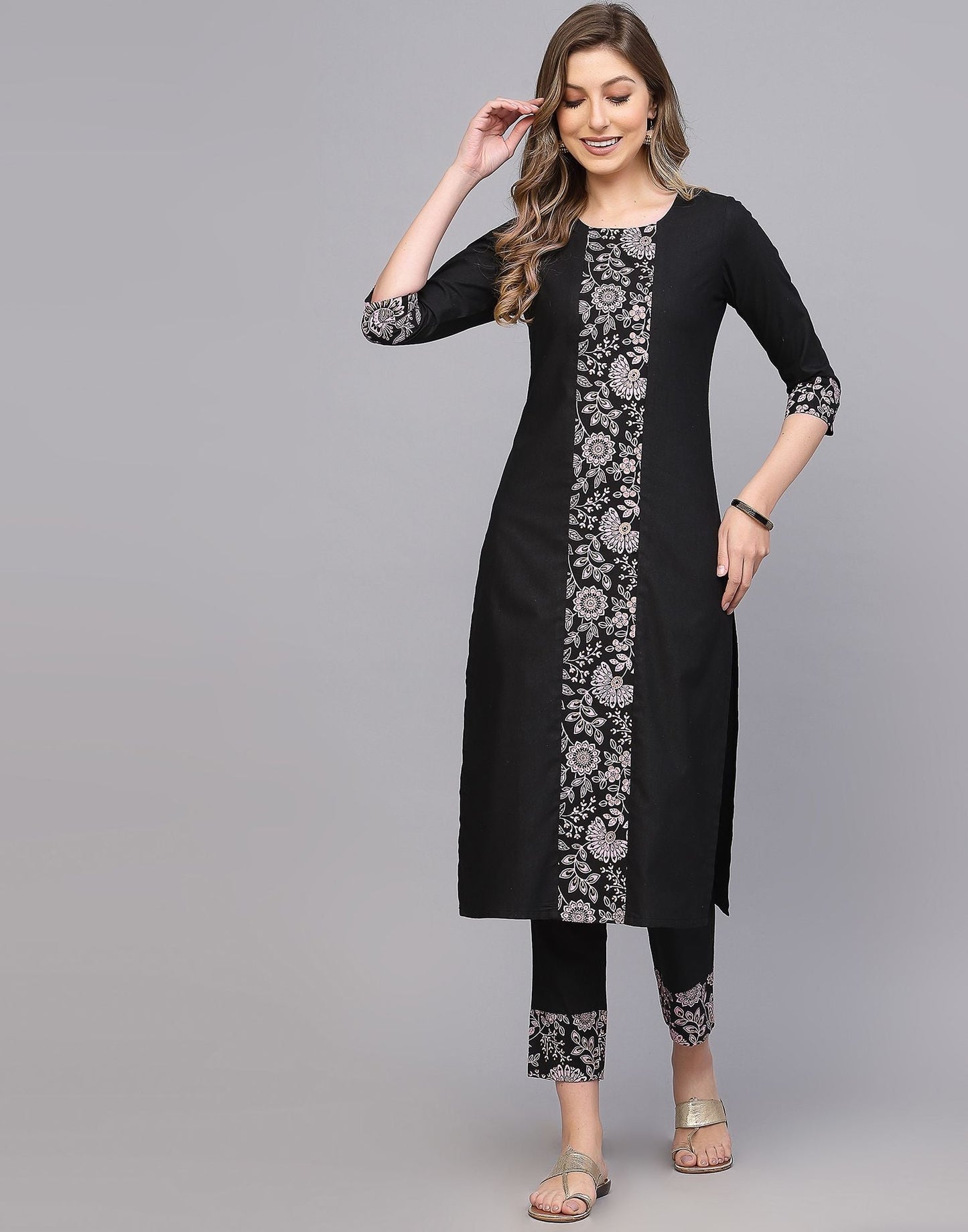 Black Cotton Kurti With Pant Set | Leemboodi