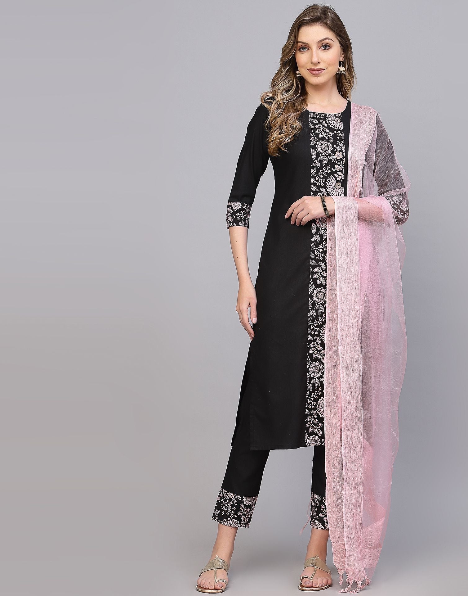 Black Kurti With Pant And Dupatta | Leemboodi