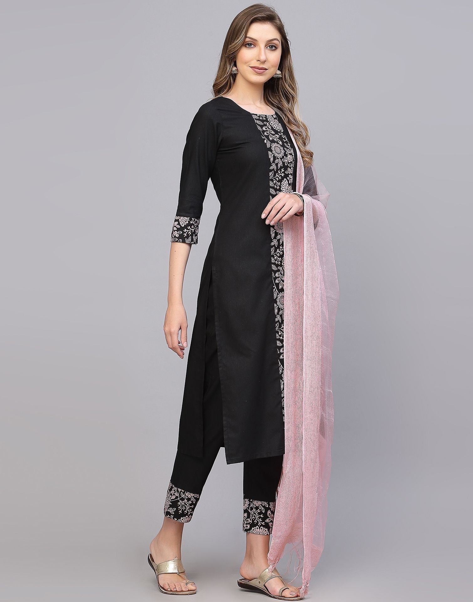 Black Kurti With Pant And Dupatta | Leemboodi
