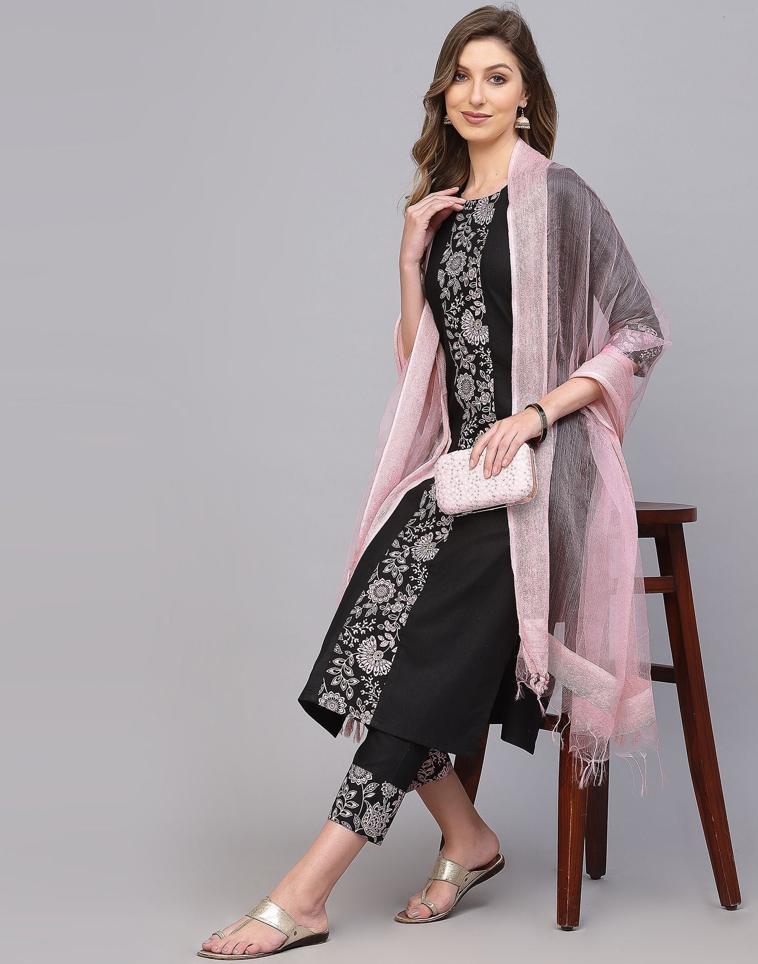 Black Kurti With Pant And Dupatta | Leemboodi