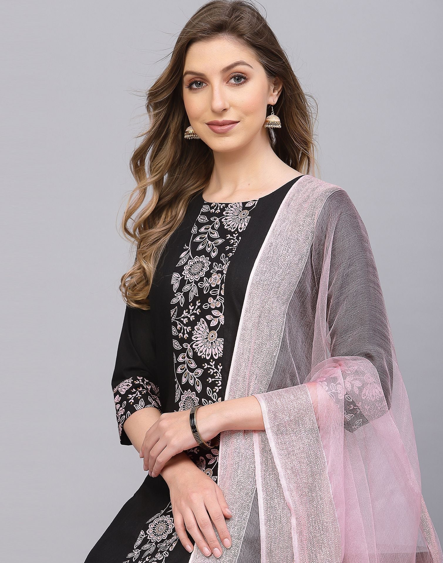 Black Kurti With Pant And Dupatta | Leemboodi